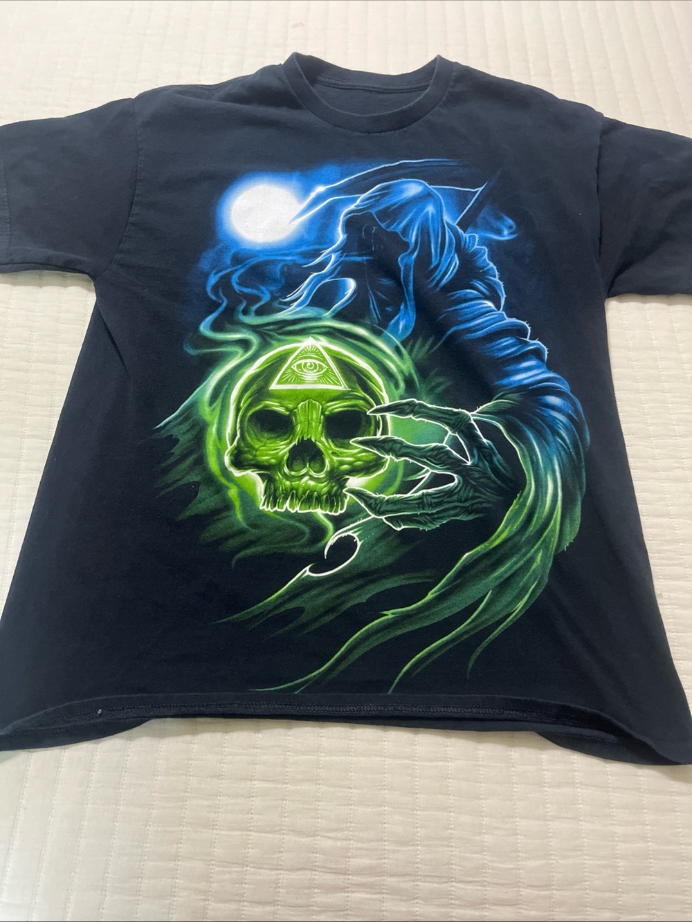 Vintage Grim Reaper T-Shirt Mens Large Eye Skull Y2K Good Condition